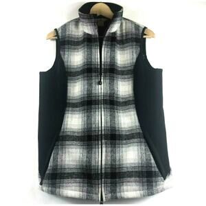 Woolrich Womens Sz Small Winter White Plaid Wool Blend Full Zip Winter Vest